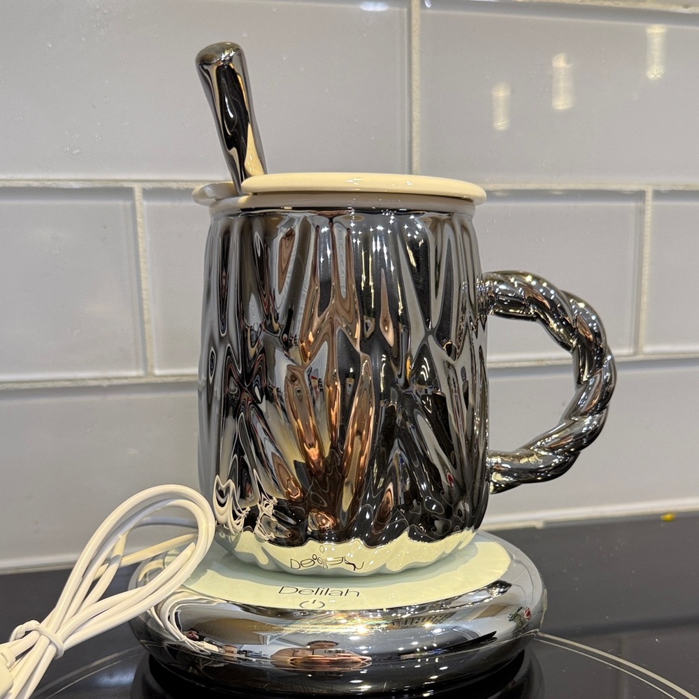 Silver Mug with Warmer and Spoon